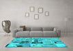 Machine Washable Patchwork Turquoise Transitional Area Rugs in a Living Room,, wshabs5617turq