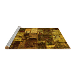 Sideview of Machine Washable Patchwork Yellow Transitional Rug, wshabs5618yw