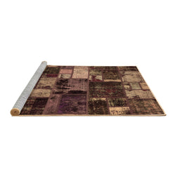 Sideview of Machine Washable Patchwork Brown Transitional Rug, wshabs5618brn