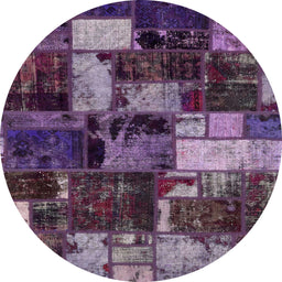 Round Abstract Lavender Purple Patchwork Rug, abs5618