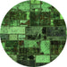 Round Machine Washable Patchwork Green Transitional Area Rugs, wshabs5618grn