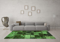 Machine Washable Patchwork Green Transitional Rug, wshabs5618grn