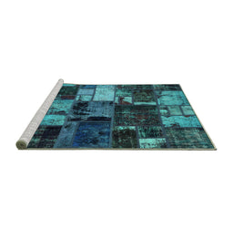 Sideview of Machine Washable Patchwork Turquoise Transitional Area Rugs, wshabs5618turq
