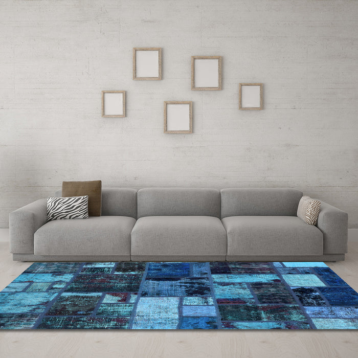 Machine Washable Patchwork Light Blue Transitional Rug in a Living Room, wshabs5618lblu