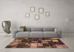 Machine Washable Patchwork Brown Transitional Rug in a Living Room,, wshabs5618brn