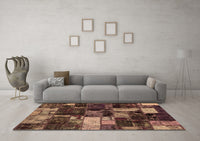 Machine Washable Patchwork Brown Transitional Rug, wshabs5618brn