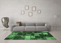 Machine Washable Patchwork Emerald Green Transitional Rug, wshabs5618emgrn