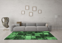 Machine Washable Patchwork Emerald Green Transitional Area Rugs in a Living Room,, wshabs5618emgrn