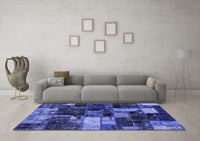 Machine Washable Patchwork Blue Transitional Rug, wshabs5618blu