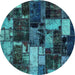 Round Patchwork Turquoise Transitional Rug, abs5618turq