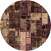 Round Patchwork Brown Transitional Rug, abs5618brn