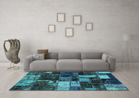 Machine Washable Patchwork Turquoise Transitional Rug, wshabs5618turq