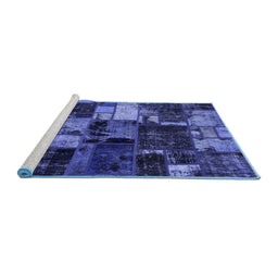 Sideview of Machine Washable Patchwork Blue Transitional Rug, wshabs5618blu