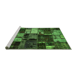 Sideview of Machine Washable Patchwork Green Transitional Area Rugs, wshabs5618grn