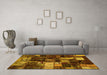 Machine Washable Patchwork Yellow Transitional Rug in a Living Room, wshabs5618yw
