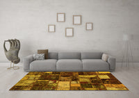 Machine Washable Patchwork Yellow Transitional Rug, wshabs5618yw