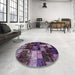 Round Abstract Lavender Purple Patchwork Rug in a Office, abs5618