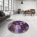 Round Machine Washable Abstract Lavender Purple Rug in a Office, wshabs5618