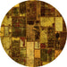 Round Patchwork Yellow Transitional Rug, abs5618yw