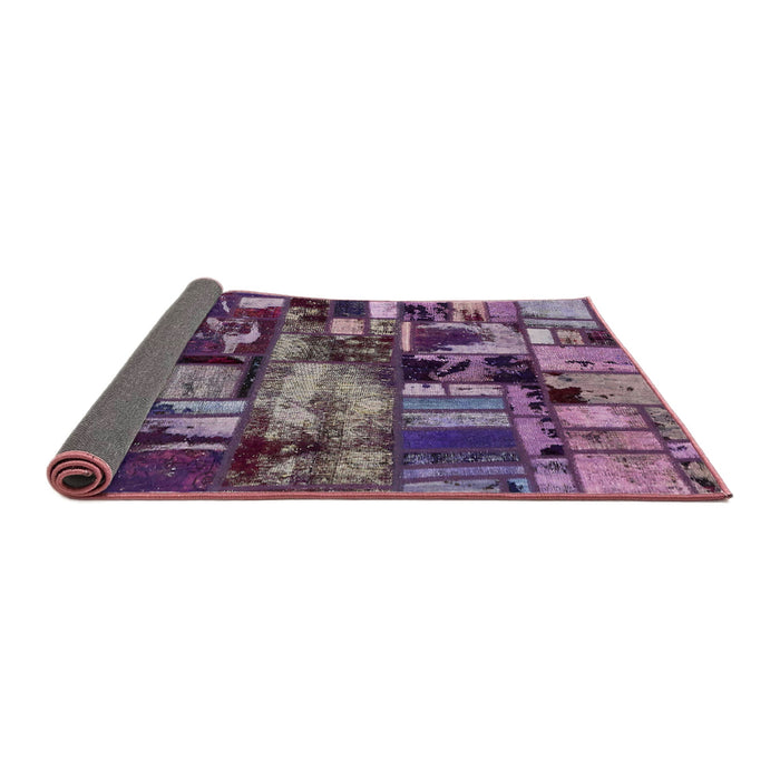 Sideview of Abstract Purple Patchwork Rug, abs5619