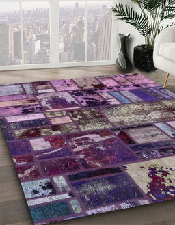 Machine Washable Abstract Purple Rug in a Family Room, wshabs5619