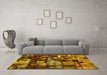 Machine Washable Patchwork Yellow Transitional Rug in a Living Room, wshabs5619yw