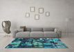 Machine Washable Patchwork Turquoise Transitional Area Rugs in a Living Room,, wshabs5619turq