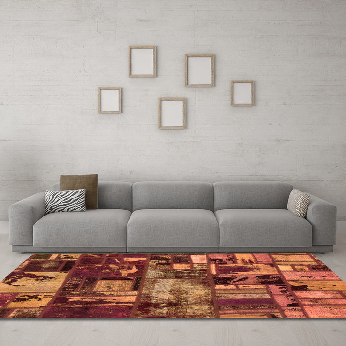 Machine Washable Patchwork Orange Transitional Area Rugs in a Living Room, wshabs5619org