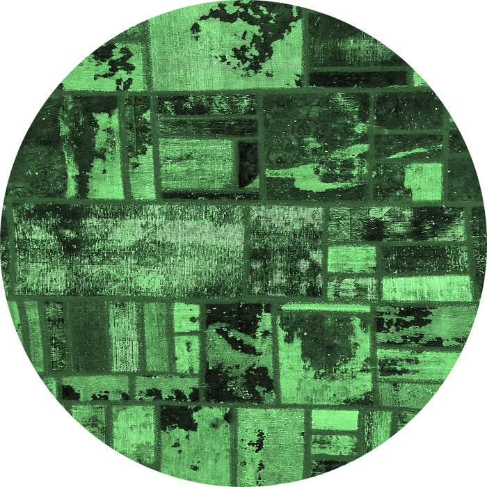 Round Machine Washable Patchwork Emerald Green Transitional Area Rugs, wshabs5619emgrn