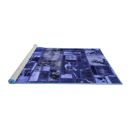 Sideview of Machine Washable Patchwork Blue Transitional Rug, wshabs5619blu