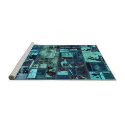 Sideview of Machine Washable Patchwork Turquoise Transitional Area Rugs, wshabs5619turq