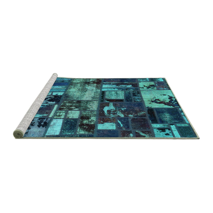 Sideview of Machine Washable Patchwork Turquoise Transitional Area Rugs, wshabs5619turq