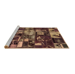 Sideview of Machine Washable Patchwork Brown Transitional Rug, wshabs5619brn