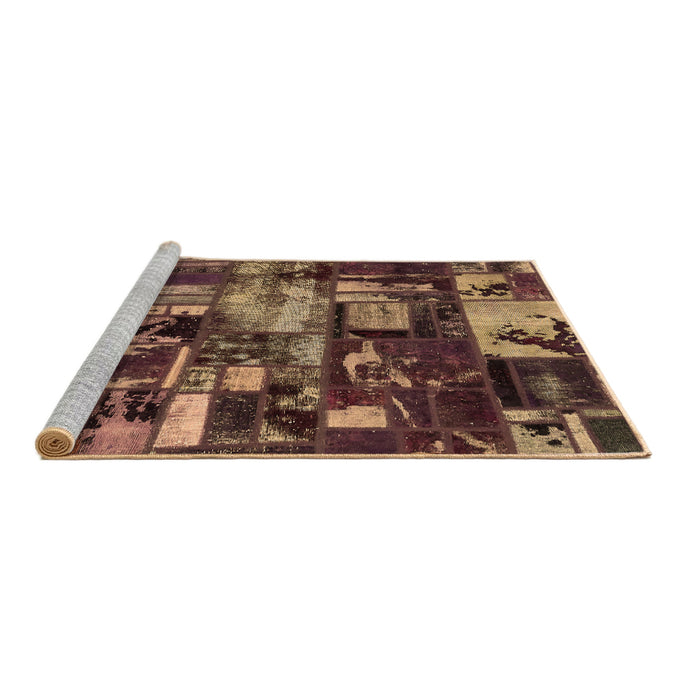 Sideview of Machine Washable Patchwork Brown Transitional Rug, wshabs5619brn