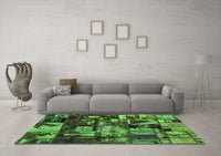 Machine Washable Patchwork Green Transitional Rug, wshabs5619grn