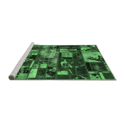 Sideview of Machine Washable Patchwork Emerald Green Transitional Area Rugs, wshabs5619emgrn