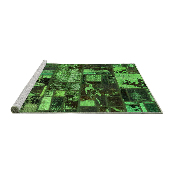 Sideview of Machine Washable Patchwork Green Transitional Area Rugs, wshabs5619grn
