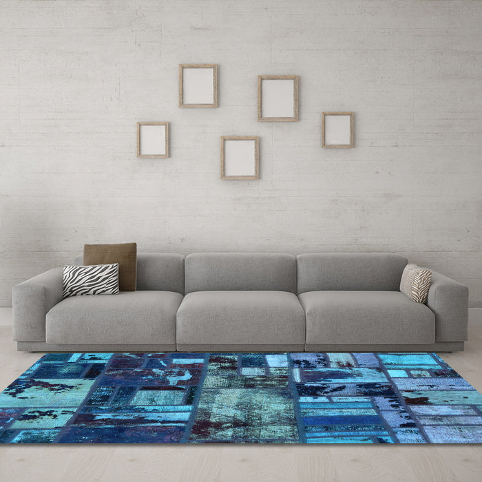 Machine Washable Patchwork Light Blue Transitional Rug in a Living Room, wshabs5619lblu