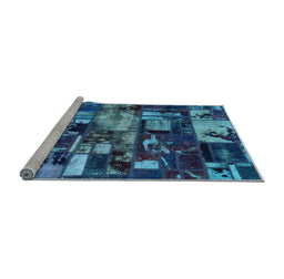 Sideview of Machine Washable Patchwork Light Blue Transitional Rug, wshabs5619lblu