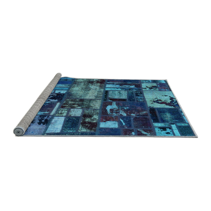 Sideview of Machine Washable Patchwork Light Blue Transitional Rug, wshabs5619lblu