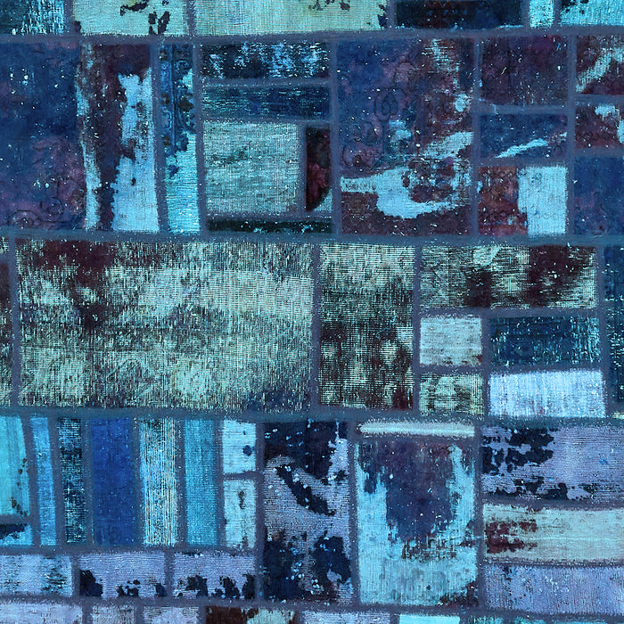 Machine Washable Patchwork Light Blue Transitional Rug, wshabs5619lblu