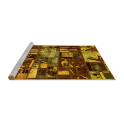 Sideview of Machine Washable Patchwork Yellow Transitional Rug, wshabs5619yw