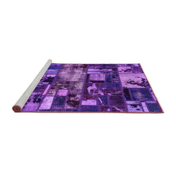 Sideview of Machine Washable Patchwork Purple Transitional Area Rugs, wshabs5619pur