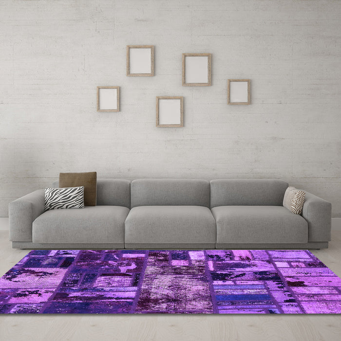 Machine Washable Patchwork Purple Transitional Area Rugs in a Living Room, wshabs5619pur