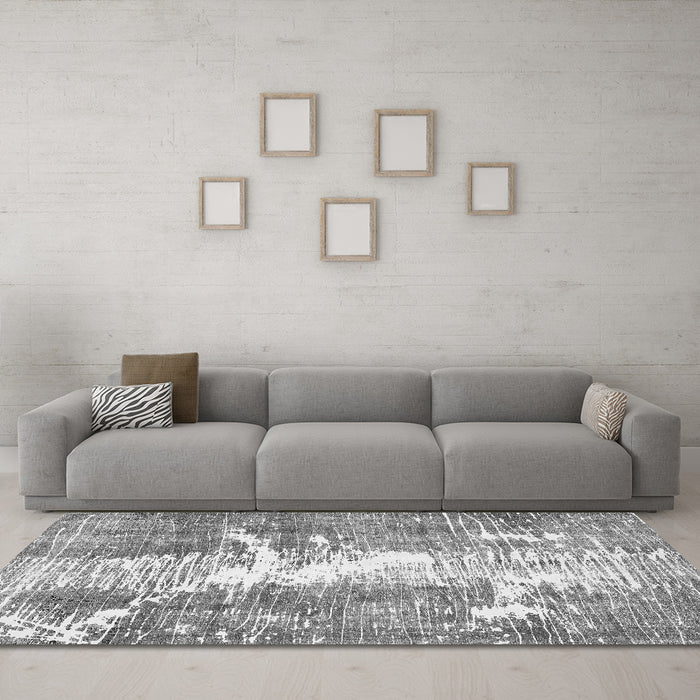 Machine Washable Abstract Gray Modern Rug in a Living Room,, wshabs561gry