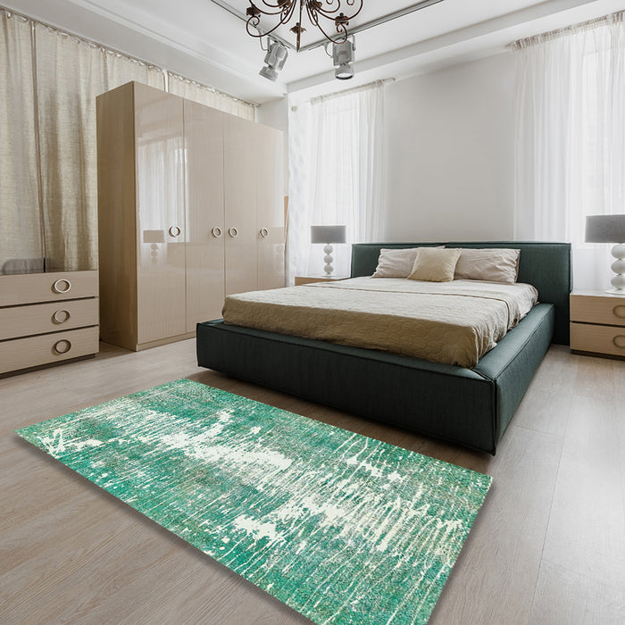 Abstract Mint Green Modern Rug in a Bedroom, abs561