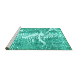 Sideview of Machine Washable Abstract Turquoise Modern Area Rugs, wshabs561turq