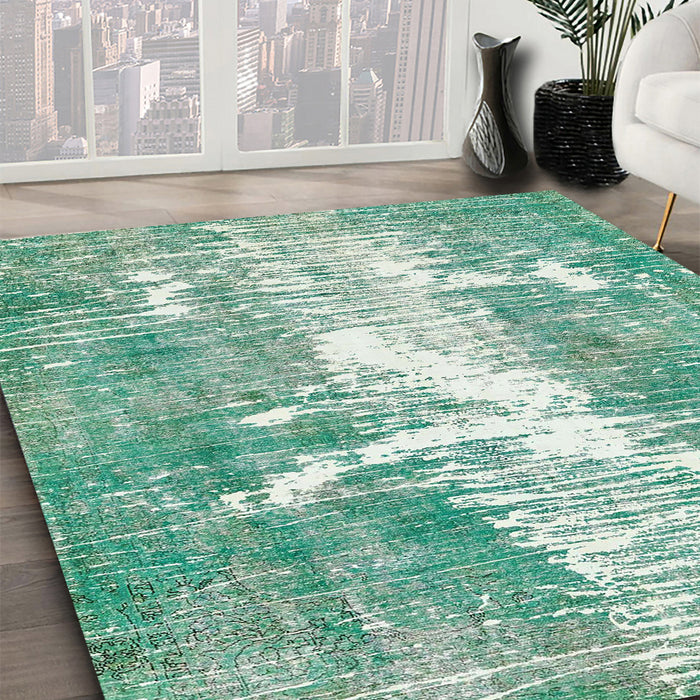 Abstract Mint Green Modern Rug in Family Room, abs561
