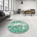 Round Machine Washable Abstract Magic Mint Green Rug in a Office, wshabs561