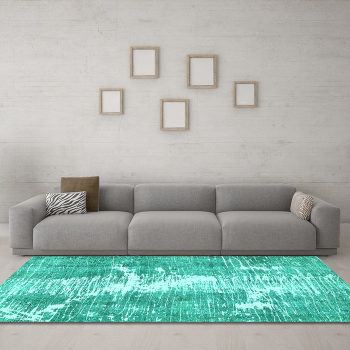 Machine Washable Abstract Turquoise Modern Area Rugs in a Living Room,, wshabs561turq
